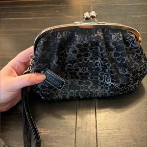 Coach Black Denim Optic Lurex Framed Kisslock Clutch
